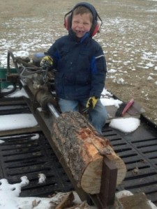 Tucker splitting wood