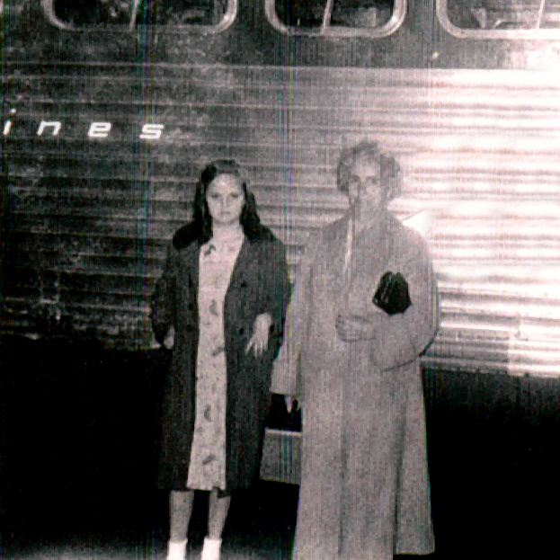 Aunt Sandy and Grandma by bus for trip home from Superior, WI in the fall of 1957 or 1958