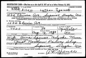 Allen Luther Spencer World War II draft card